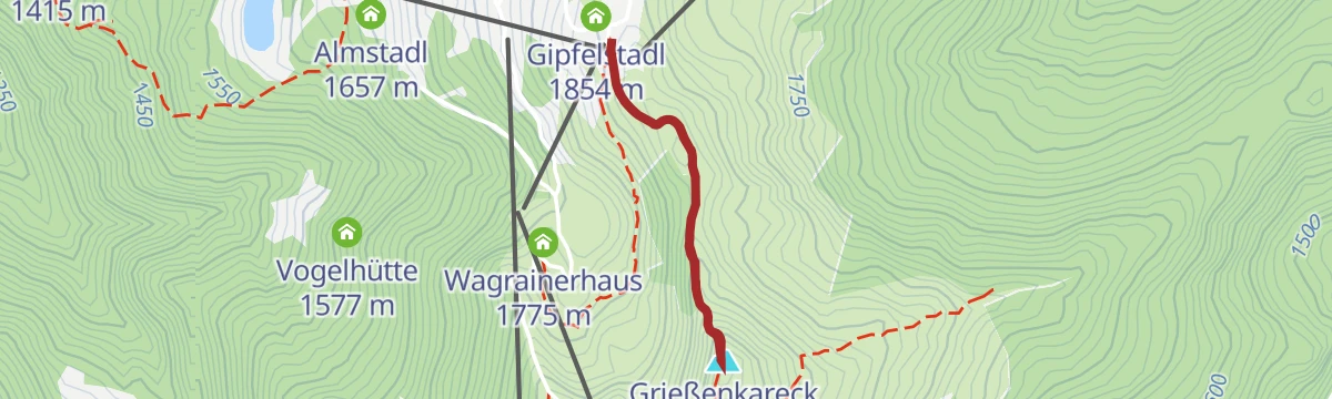 Route map: Grießenkareck (1991m) - von der Bergstation Flying Mozart